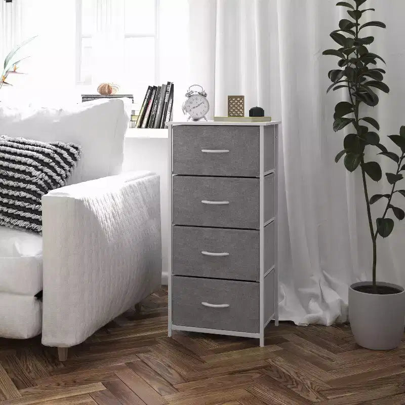 Harris 4 Drawer Vertical Storage Dresser with Cast Iron Frame, Wood Top and Easy Pull Engineered Wood Drawers with Wooden Handles