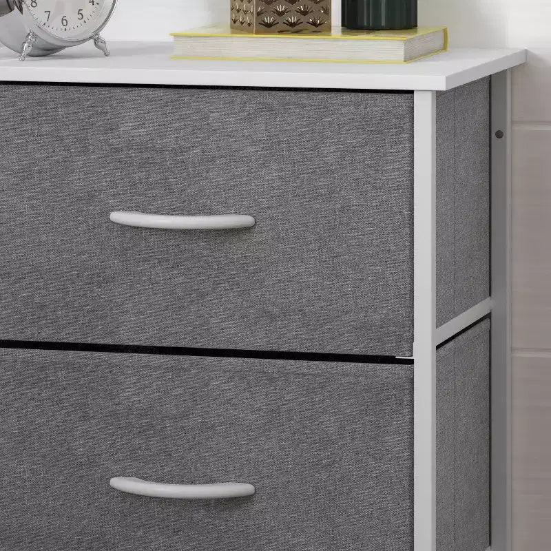 Harris 4 Drawer Vertical Storage Dresser with Cast Iron Frame, Wood Top and Easy Pull Engineered Wood Drawers with Wooden Handles