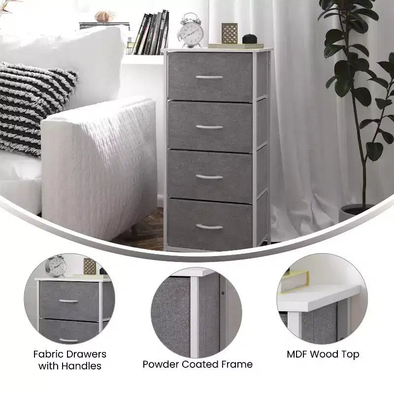 Harris 4 Drawer Vertical Storage Dresser with Cast Iron Frame, Wood Top and Easy Pull Engineered Wood Drawers with Wooden Handles