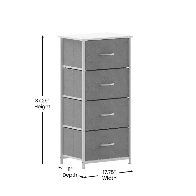 Harris 4 Drawer Vertical Storage Dresser with Cast Iron Frame, Wood Top and Easy Pull Engineered Wood Drawers with Wooden Handles