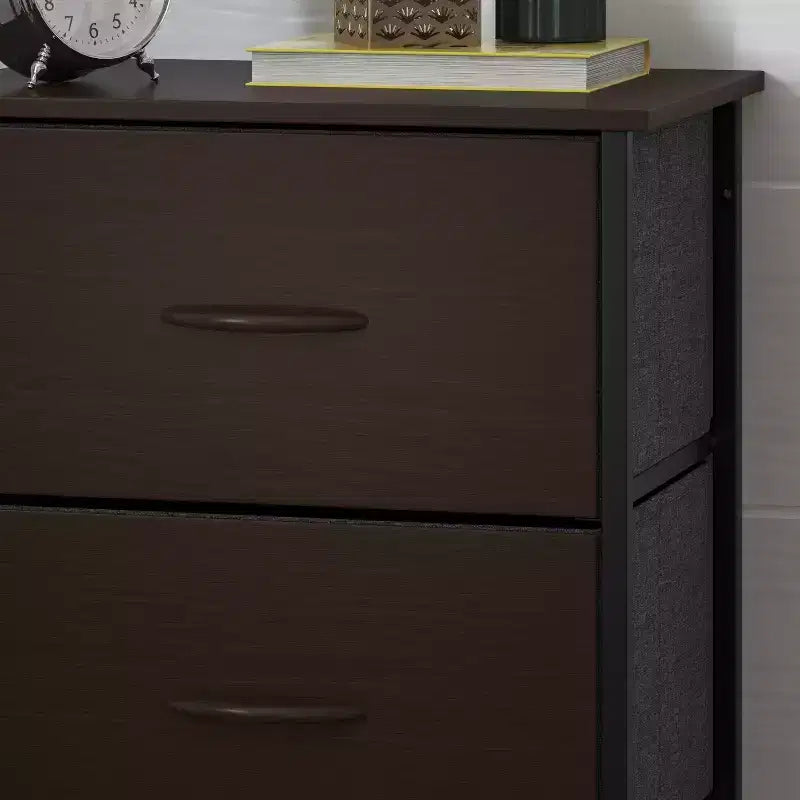 Harris 4 Drawer Vertical Storage Dresser with Cast Iron Frame, Wood Top and Easy Pull Engineered Wood Drawers with Wooden Handles