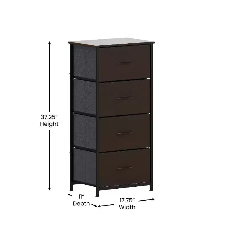 Harris 4 Drawer Vertical Storage Dresser with Cast Iron Frame, Wood Top and Easy Pull Engineered Wood Drawers with Wooden Handles