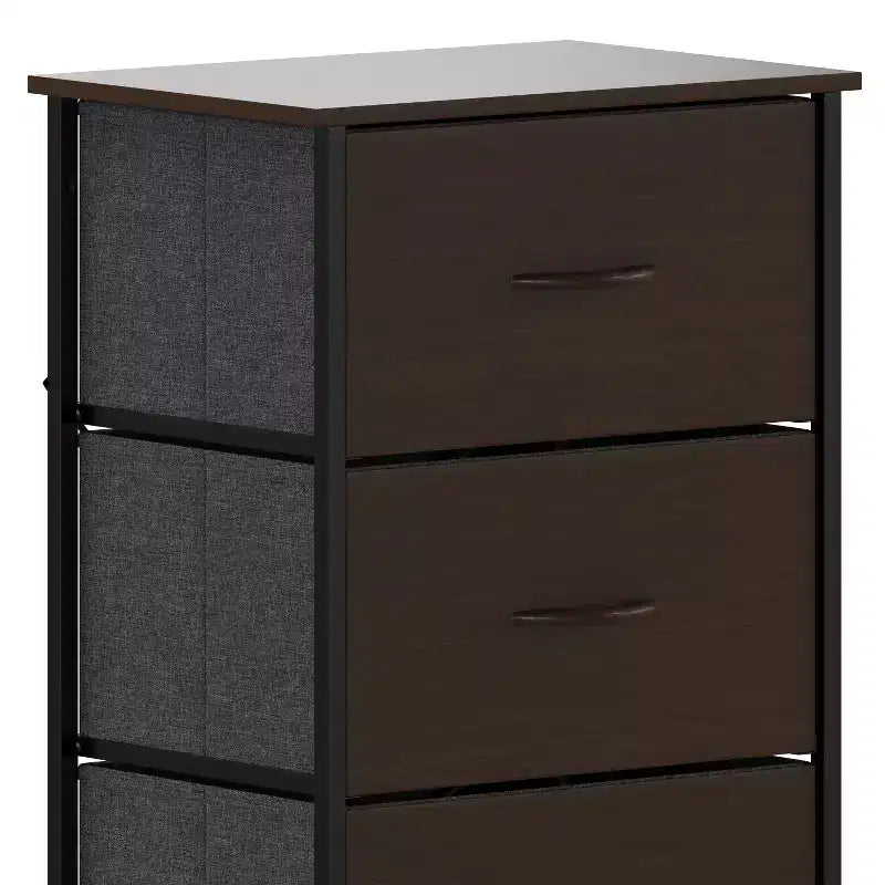 Harris 4 Drawer Vertical Storage Dresser with Cast Iron Frame, Wood Top and Easy Pull Engineered Wood Drawers with Wooden Handles