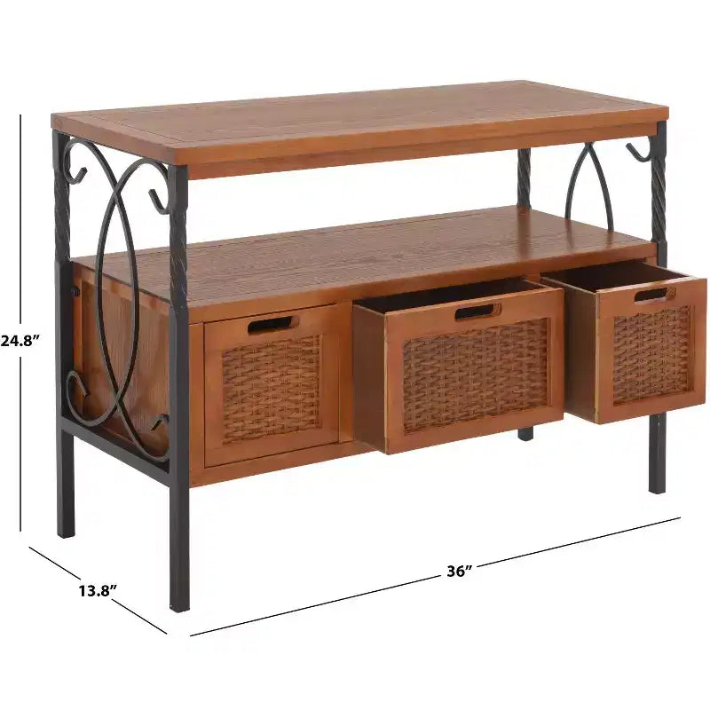 Industrial Pine Media Console with Drawers & Open Shelf
