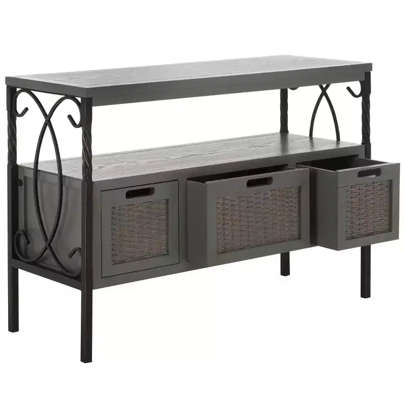 Industrial Pine Media Console with Drawers & Open Shelf