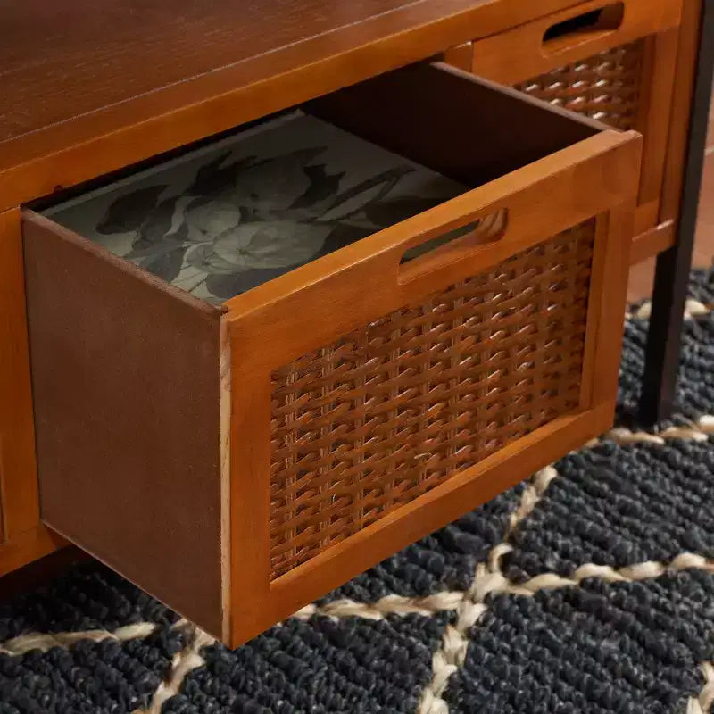 Industrial Pine Media Console with Drawers & Open Shelf