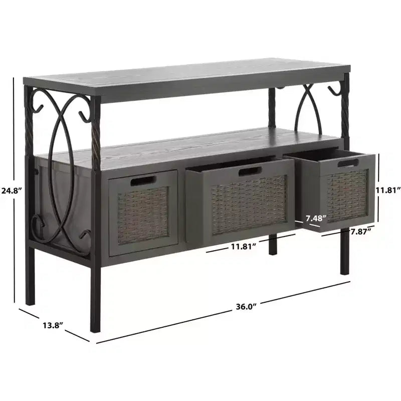 Industrial Pine Media Console with Drawers & Open Shelf