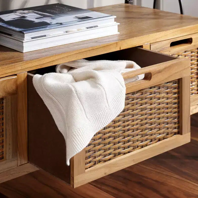 Industrial Pine Media Console with Drawers & Open Shelf
