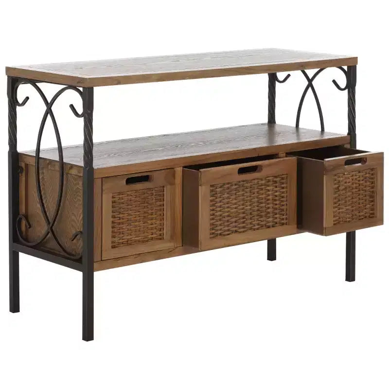 Industrial Pine Media Console with Drawers & Open Shelf