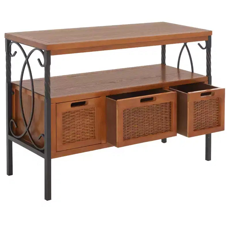 Industrial Pine Media Console with Drawers & Open Shelf