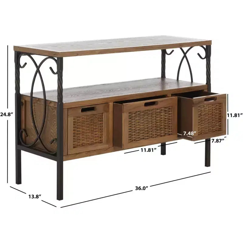 Industrial Pine Media Console with Drawers & Open Shelf