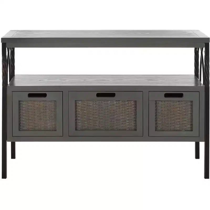 Industrial Pine Media Console with Drawers & Open Shelf