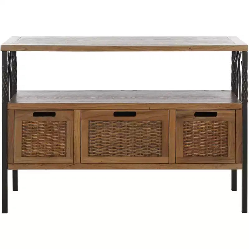 Industrial Pine Media Console with Drawers & Open Shelf
