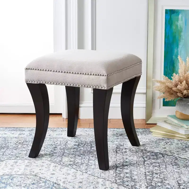 Taupe Linen Ottoman