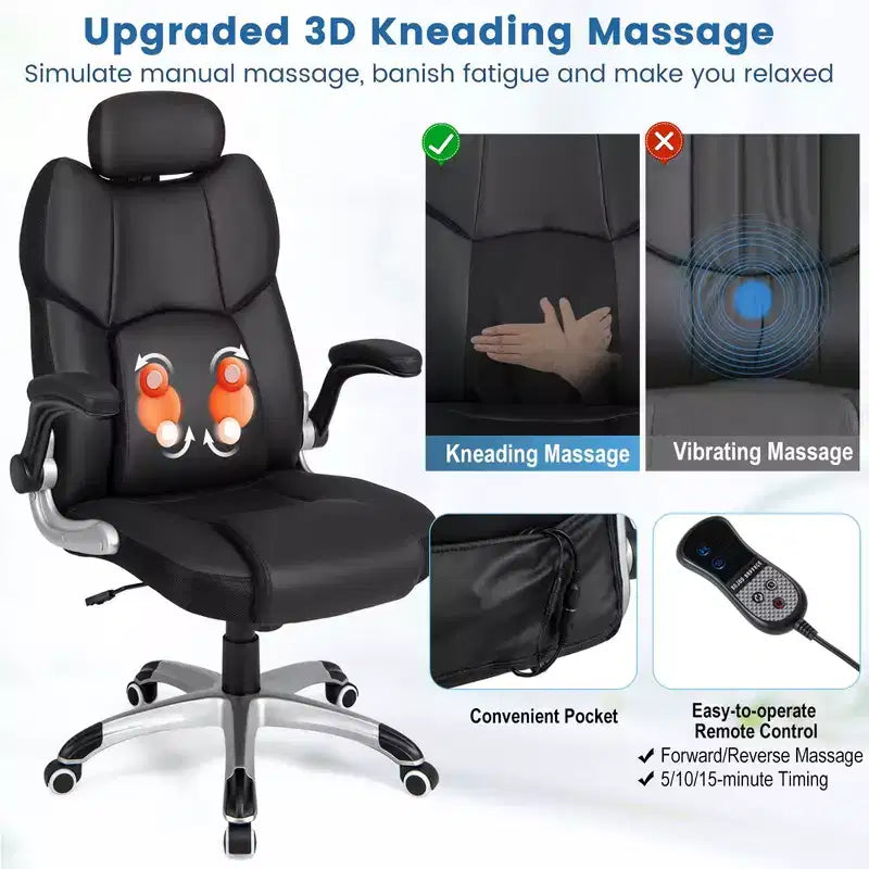 Kneading Massage Office Chair Height Adjustable Swivel Chair with Flip-up Armrests