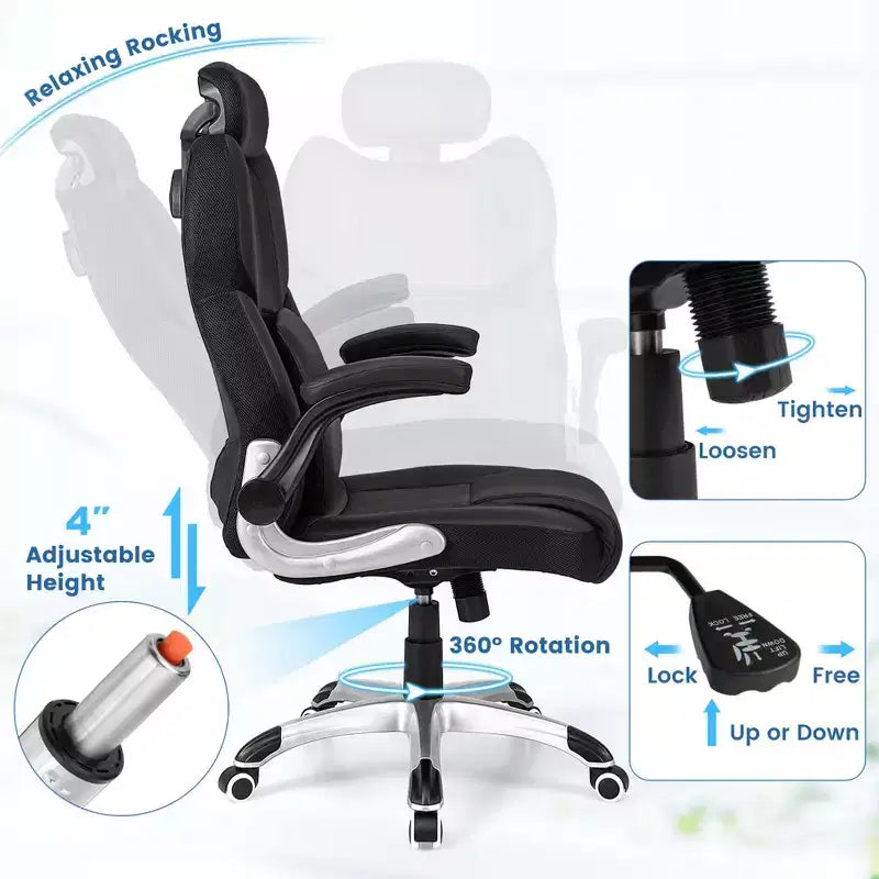Kneading Massage Office Chair Height Adjustable Swivel Chair with Flip-up Armrests