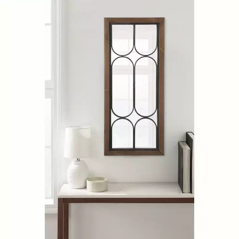 Decorative Windowpane Wall Mirror 33×76 cm Walnut Brown