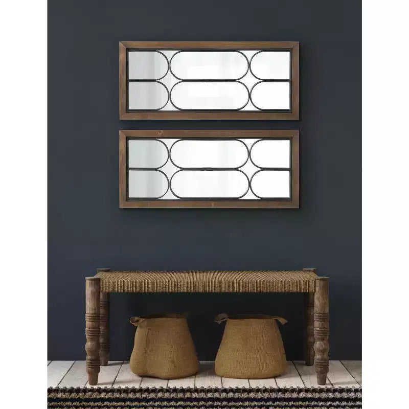 Decorative Windowpane Wall Mirror 33×76 cm Walnut Brown