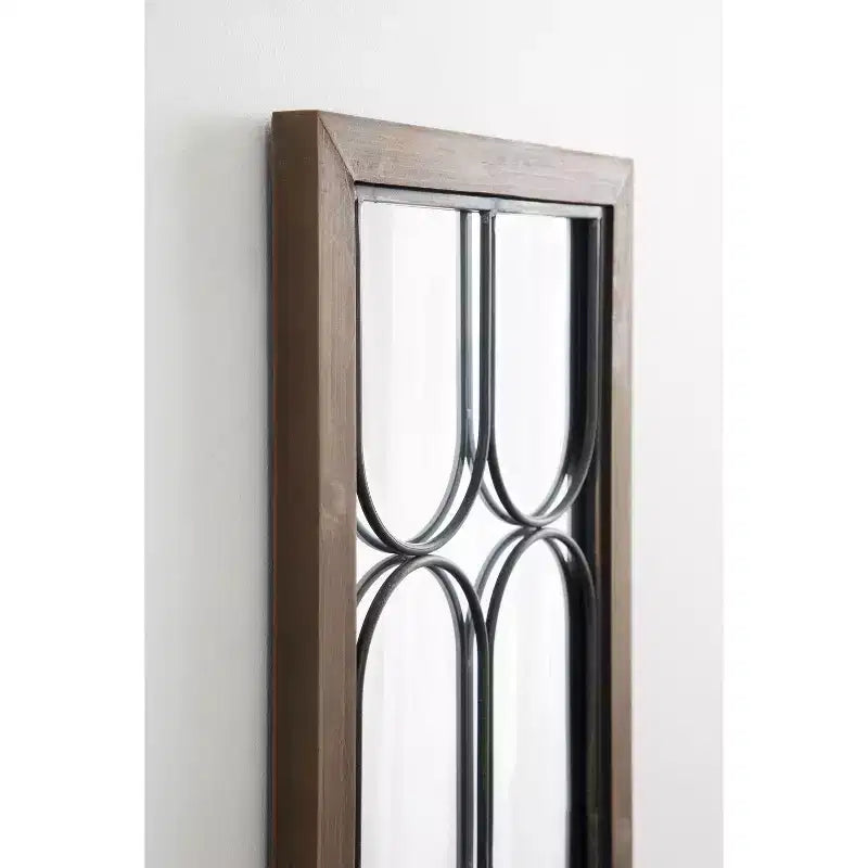 Decorative Windowpane Wall Mirror 33×76 cm Walnut Brown