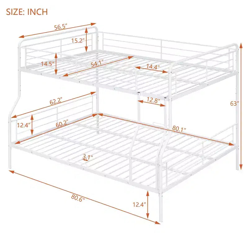 Metal Bunk Bed, Upper Area for an Approx. 137 × 203 cm Mattress and Lower Area for an Approx. 152 × 203 cm Mattress