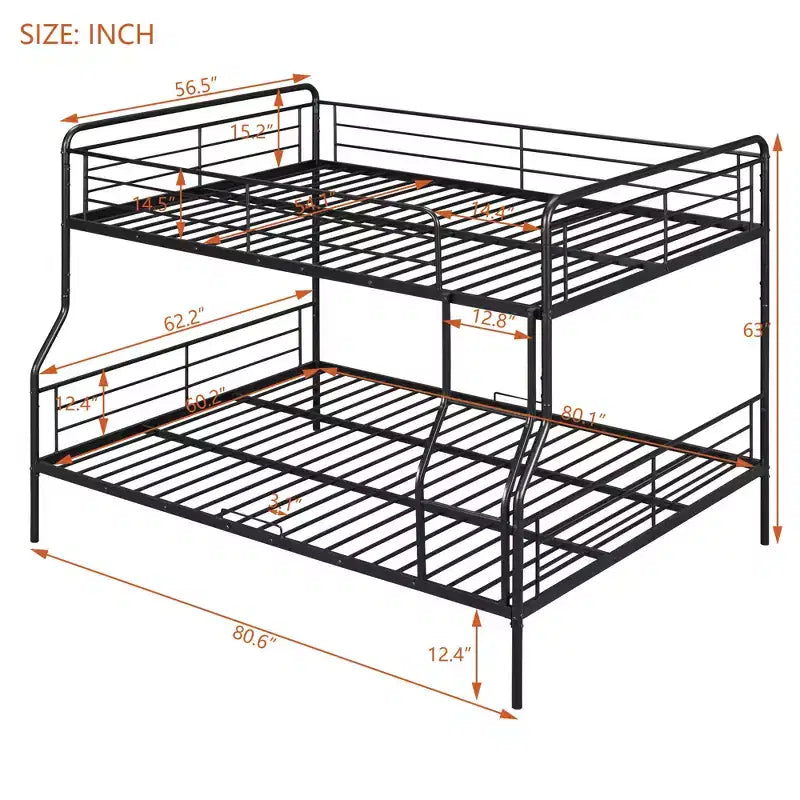 Metal Bunk Bed, Upper Area for an Approx. 137 × 203 cm Mattress and Lower Area for an Approx. 152 × 203 cm Mattress