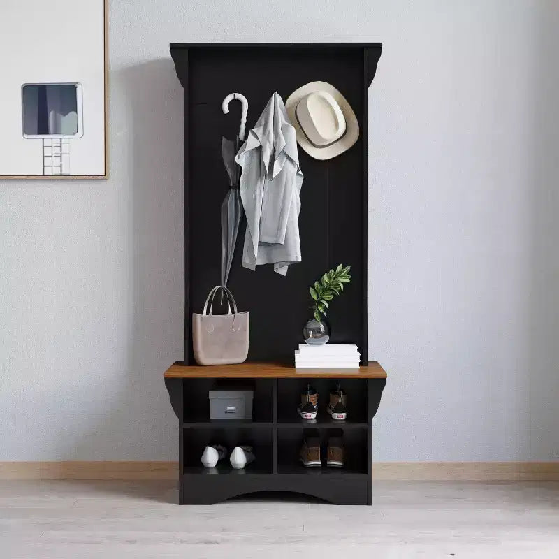 Arbre d'entrée Merrick Lane avec banquette, 3 patères simples et rangement inférieur avec étagères réglables