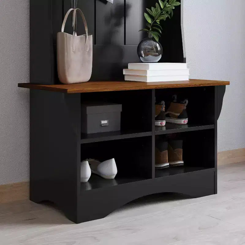 Arbre d'entrée Merrick Lane avec banquette, 3 patères simples et rangement inférieur avec étagères réglables