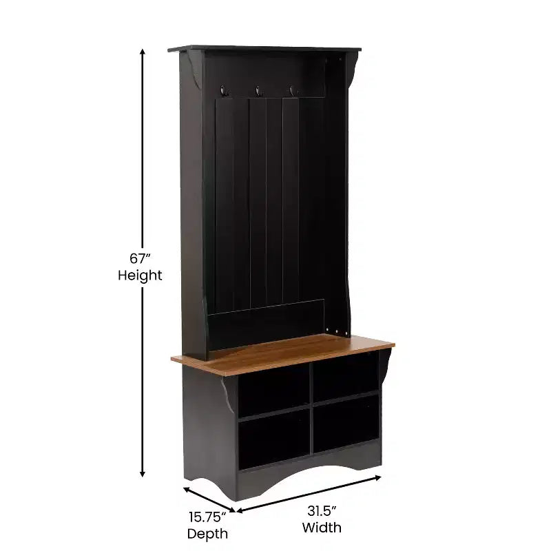 Arbre d'entrée Merrick Lane avec banquette, 3 patères simples et rangement inférieur avec étagères réglables