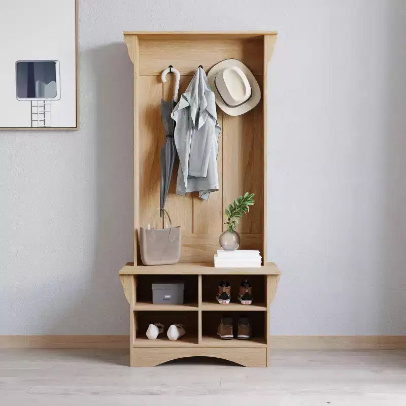 Arbre d'entrée Merrick Lane avec banquette, 3 patères simples et rangement inférieur avec étagères réglables