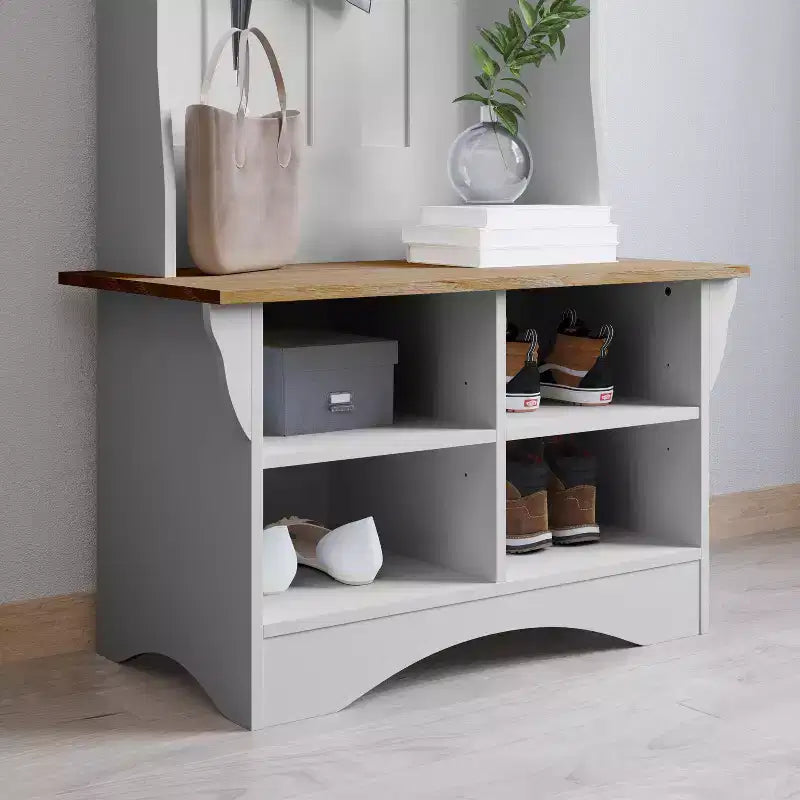 Arbre d'entrée Merrick Lane avec banquette, 3 patères simples et rangement inférieur avec étagères réglables