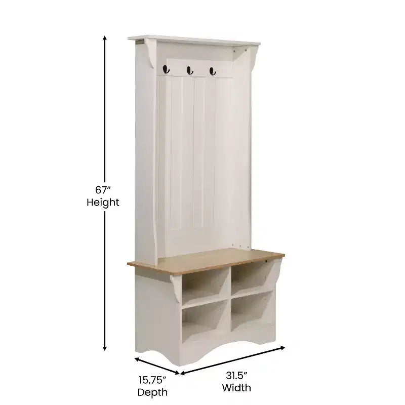 Arbre d'entrée Merrick Lane avec banquette, 3 patères simples et rangement inférieur avec étagères réglables
