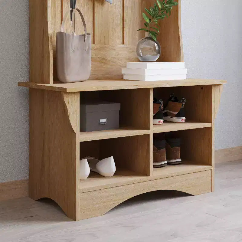 Arbre d'entrée Merrick Lane avec banquette, 3 patères simples et rangement inférieur avec étagères réglables