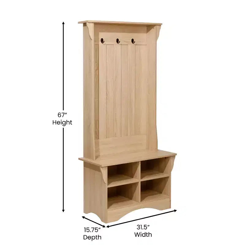 Arbre d'entrée Merrick Lane avec banquette, 3 patères simples et rangement inférieur avec étagères réglables