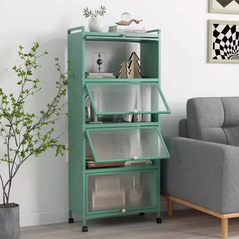 Meuble de cuisine à 5 niveaux Costway avec étagère de rangement, chariot à micro-ondes mobile et portes relevables (blanc/noir/gris/vert)
