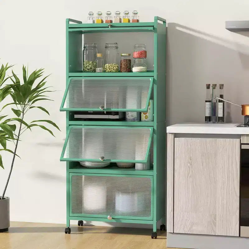 Meuble de cuisine à 5 niveaux Costway avec étagère de rangement, chariot à micro-ondes mobile et portes relevables (blanc/noir/gris/vert)