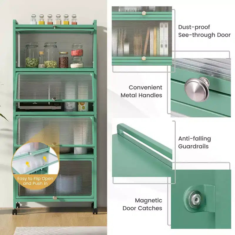 Meuble de cuisine à 5 niveaux Costway avec étagère de rangement, chariot à micro-ondes mobile et portes relevables (blanc/noir/gris/vert)