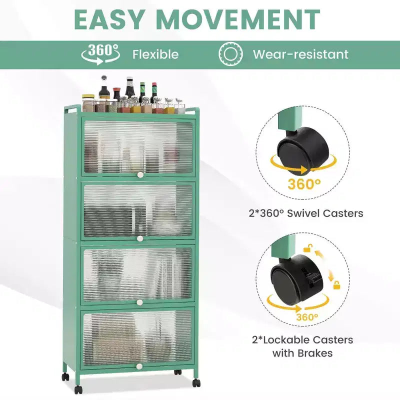 Meuble de cuisine à 5 niveaux Costway avec étagère de rangement, chariot à micro-ondes mobile et portes relevables (blanc/noir/gris/vert)