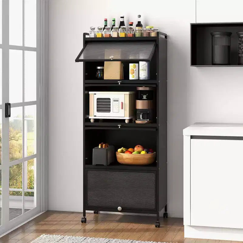 Meuble de cuisine à 5 niveaux Costway avec étagère de rangement, chariot à micro-ondes mobile et portes relevables (blanc/noir/gris/vert)