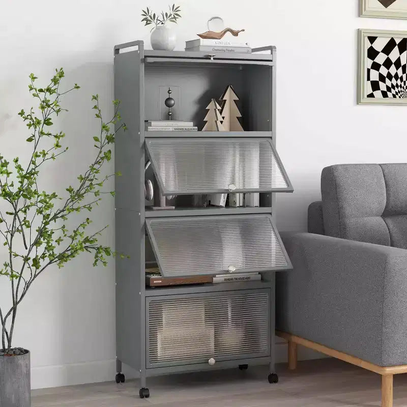 Meuble de cuisine à 5 niveaux Costway avec étagère de rangement, chariot à micro-ondes mobile et portes relevables (blanc/noir/gris/vert)