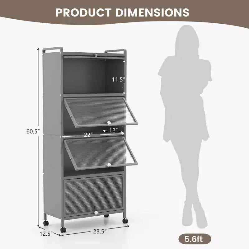 Meuble de cuisine à 5 niveaux Costway avec étagère de rangement, chariot à micro-ondes mobile et portes relevables (blanc/noir/gris/vert)