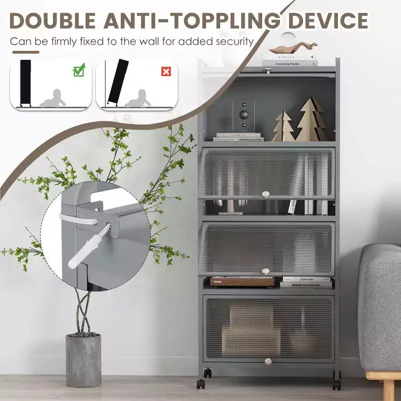 Meuble de cuisine à 5 niveaux Costway avec étagère de rangement, chariot à micro-ondes mobile et portes relevables (blanc/noir/gris/vert)