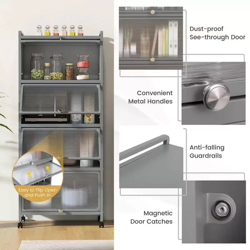 Meuble de cuisine à 5 niveaux Costway avec étagère de rangement, chariot à micro-ondes mobile et portes relevables (blanc/noir/gris/vert)