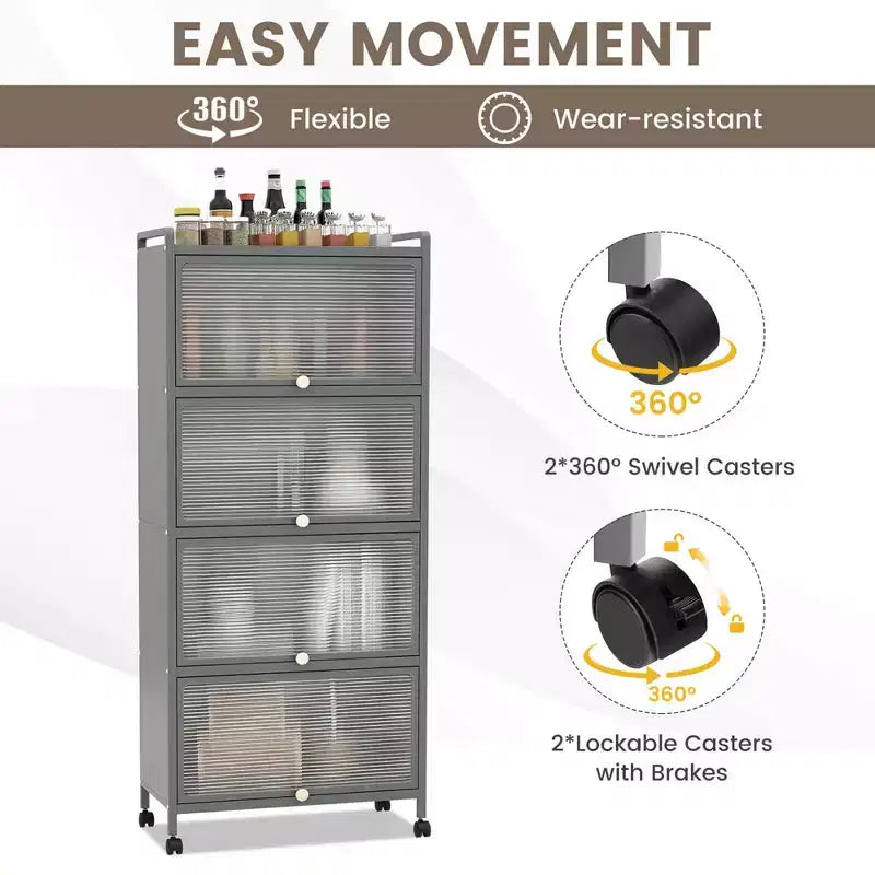 Meuble de cuisine à 5 niveaux Costway avec étagère de rangement, chariot à micro-ondes mobile et portes relevables (blanc/noir/gris/vert)