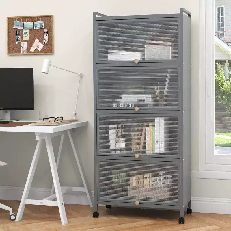 Meuble de cuisine à 5 niveaux Costway avec étagère de rangement, chariot à micro-ondes mobile et portes relevables (blanc/noir/gris/vert)