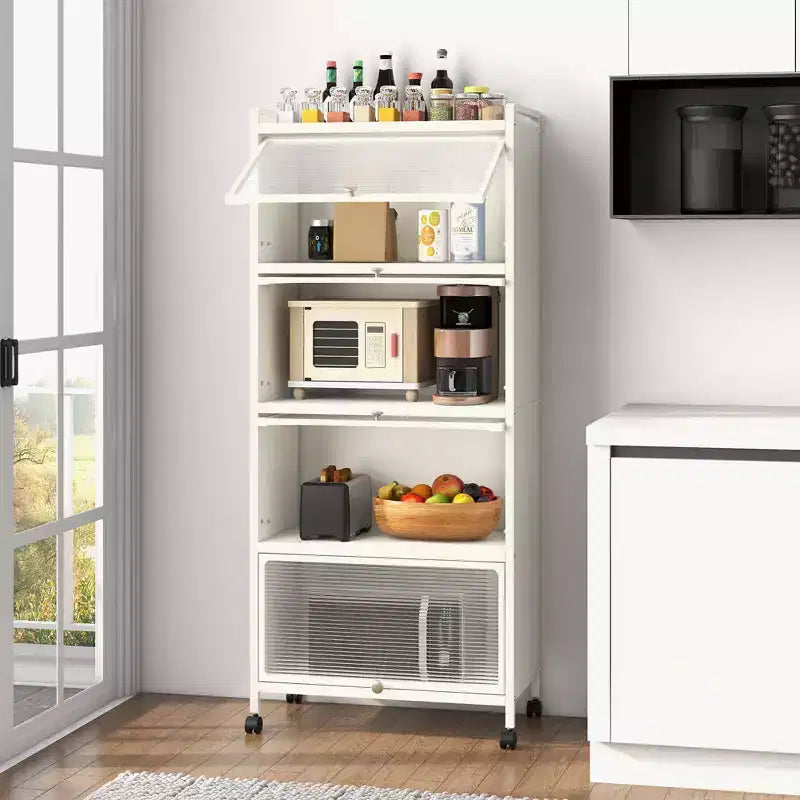 Meuble de cuisine à 5 niveaux Costway avec étagère de rangement, chariot à micro-ondes mobile et portes relevables (blanc/noir/gris/vert)