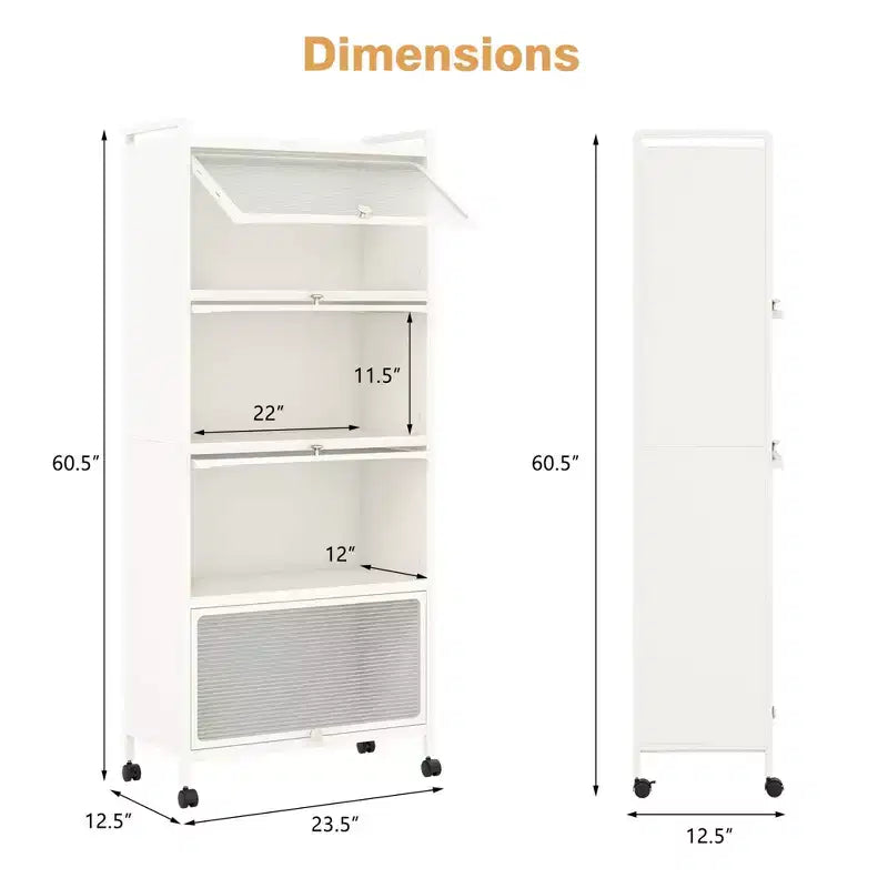 Meuble de cuisine à 5 niveaux Costway avec étagère de rangement, chariot à micro-ondes mobile et portes relevables (blanc/noir/gris/vert)