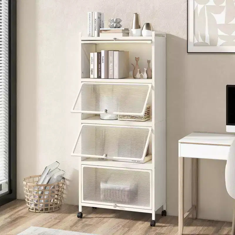 Meuble de cuisine à 5 niveaux Costway avec étagère de rangement, chariot à micro-ondes mobile et portes relevables (blanc/noir/gris/vert)