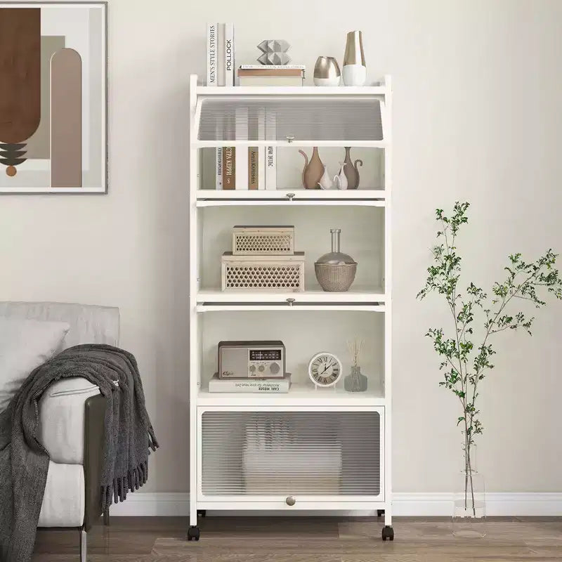 Meuble de cuisine à 5 niveaux Costway avec étagère de rangement, chariot à micro-ondes mobile et portes relevables (blanc/noir/gris/vert)