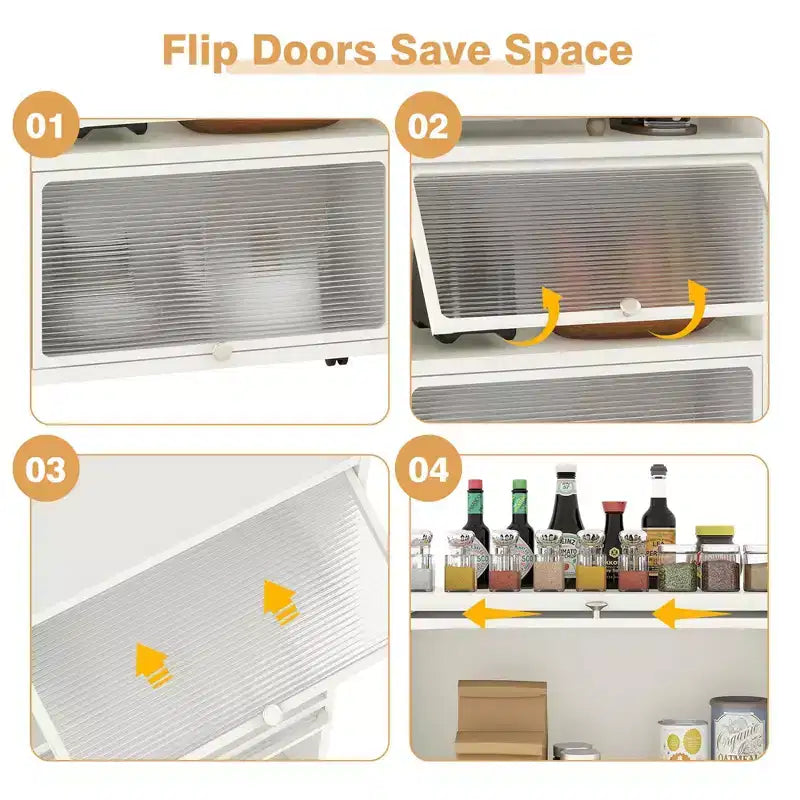 Meuble de cuisine à 5 niveaux Costway avec étagère de rangement, chariot à micro-ondes mobile et portes relevables (blanc/noir/gris/vert)
