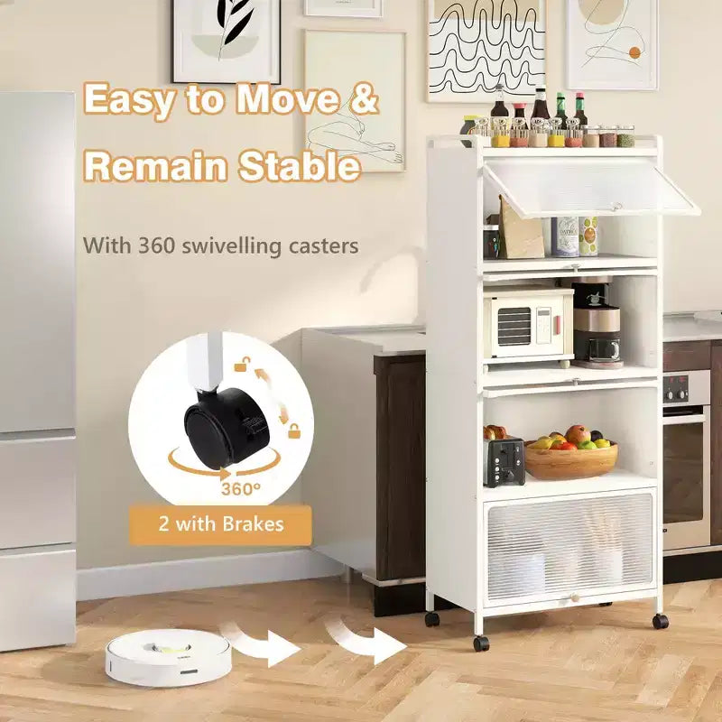 Meuble de cuisine à 5 niveaux Costway avec étagère de rangement, chariot à micro-ondes mobile et portes relevables (blanc/noir/gris/vert)